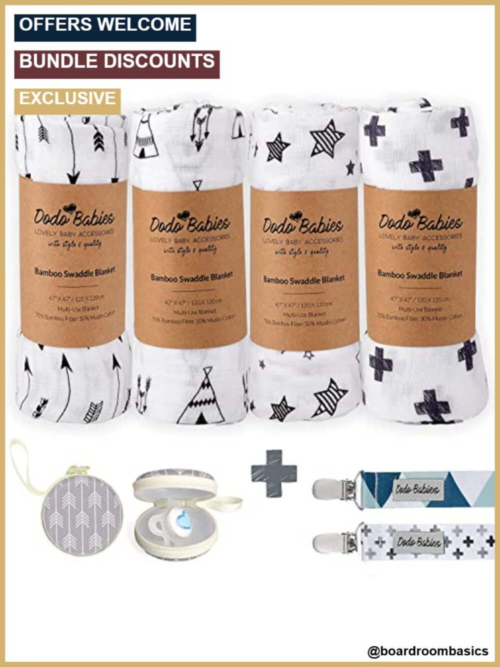 4 Pack Cotton Muslin Swaddle Blankets 47x47 Geometric Receiving Set